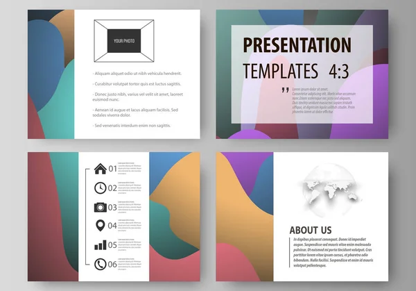 비즈니스 서식 파일이 프레 젠 테이 션 슬라이드입니다. 평면 스타일, 벡터 일러스트 레이 션에에서 쉽게 편집 가능한 레이아웃. 밝은 색상 패턴, 화려한 디자인, 추상적인 아름 다운 배경을 형성 하는 셰이프 중복. — 스톡 벡터
