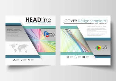 Rapor için kare broşür, dergi, el ilanı, iş şablonlar. Broşür kapak, düz düzen, kolay düzenlenebilir vektör. Renkli arka plan ile soyut dalgalar, satırları. Parlak renk eğrileri. Hareket tasarımı.