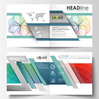 İş şablonları için kare BI broşür, dergi, broşür, kitapçık katlama. Broşür kapak, düz düzen, kolay düzenlenebilir vektör. Soyut şekiller ve dalgalar, çakışma etkisi ile renkli tasarım arka plan.