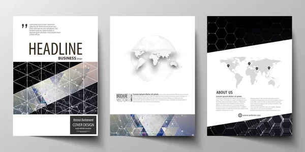 Templates for brochure, magazine, flyer or report. Cover design template, easy editable vector layout in A4 size. Chemistry pattern, hexagonal molecule structure. Medicine and science concept — Stock Vector