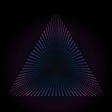 Soyut renkli neon nokta, teknolojik altyapı noktalı. Parlayan parçacıklar, led ışık model, fütüristik doku, dijital vektör tasarımı