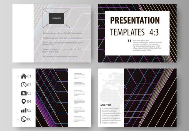 İş şablonları sunma kaymak için. Düz stil vektör düzenler. Poligonal arka plan ile altıgenler, derinlik yanılsaması. Siyah renkli geometrik tasarım, altıgen geometri.