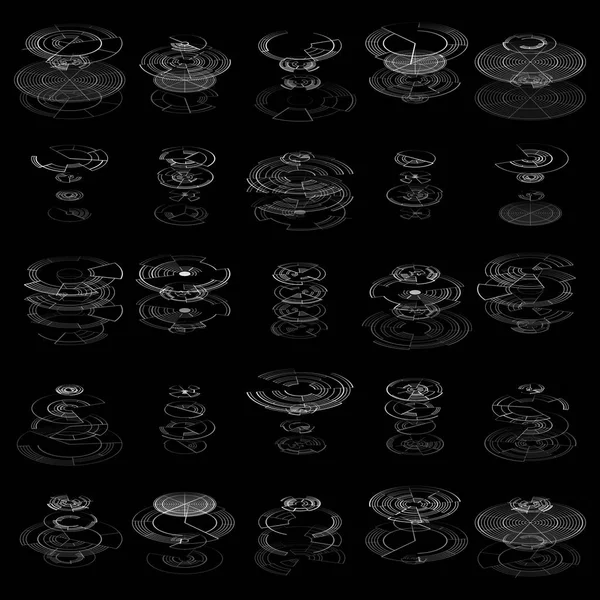 Siyah arka plan üzerine izole soyut hud öğeler kümesi. Yüksek teknoloji, sanal grafik dokunmatik öğesi. UI Infographic web simgeler. Bilim ve teknoloji kavramı. Fütüristik vektör. — Stok Vektör