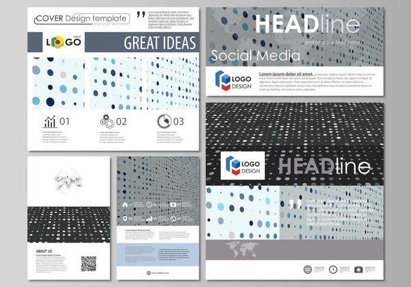 Sociální média příspěvky sada. Podnikové šablony. Plochý šablona rozložení v různých formátech. Měkké barevné tečky s iluzi hloubky a perspektivy, tečkované pozadí. Moderní elegantní vektorová design. — Stockový vektor