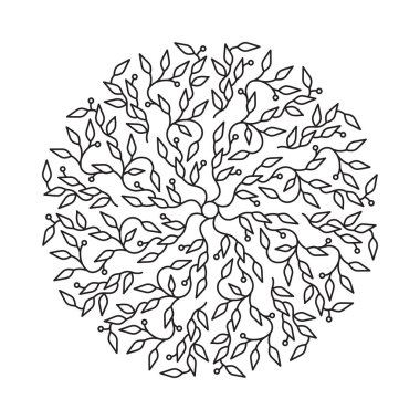 Soyut siyah renk logo tasarımı, beyaz arka plan üzerinde izole şablonu. Daire amblemi yaprakları ile yaptı. Spa konsept monogram lineer tarzda. Vektör dekorasyon moda, kozmetik, güzellik endüstrisi için