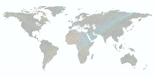 Renkli arka plan ile noktalı Dünya Haritası, soyut dalgalar, satırları. Parlak renk eğrileri. Renkli vektör dekorasyon. — Stok Vektör