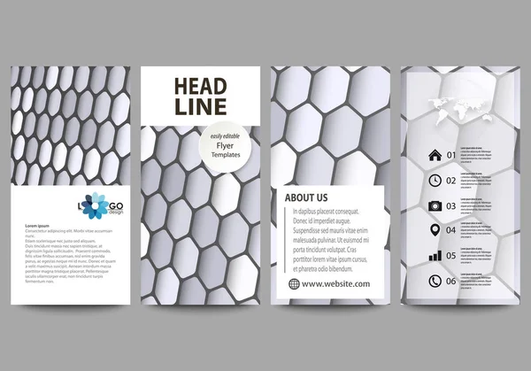 Flyers set, moderne banners. Zakelijke sjablonen. Cover ontwerpsjabloon, gemakkelijk bewerkbare vector lay-outs. Grijze kleur zeshoeken in perspectief. Abstracte veelhoekige stijl achtergrond. — Stockvector