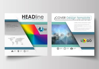 İş şablonları kare tasarım broşür, dergi, broşür, kitapçık ya da faaliyet raporu için. Kapak broşür, düzen düz. Abstract üçgenler, üçgen arka plan, renkli poligonal vektör mavi.