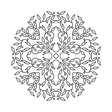 Soyut siyah renk logo tasarımı, beyaz arka plan üzerinde izole şablonu. Daire amblemi yaprakları ile yaptı. Spa konsept monogram lineer tarzda. Vektör dekorasyon moda, kozmetik, güzellik endüstrisi için