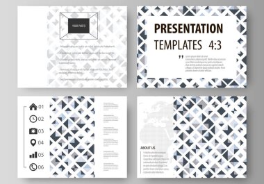 İş şablonları sunma kaymak için kümesi. Düz stil vektör düzenler. Mavi renk desen edikula, soyut tasarım geometrik arka plan ile. Basit modern şık doku.