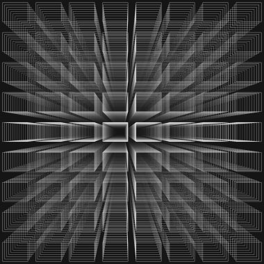 Siyah renk soyut Infinity arka plan, beyaz dikdörtgenler derinliği ve perspektifi, vektör çizim hayal kurma ile 3d yapısı.