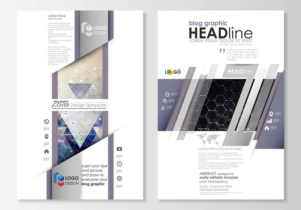 Blog graphiques modèles d'affaires. Modèle de conception de site Web page, mise en page vectorielle abstraite modifiable facile. Schéma chimique, structure des molécules hexagonales. Concept de médecine, science et technologie . — Image vectorielle