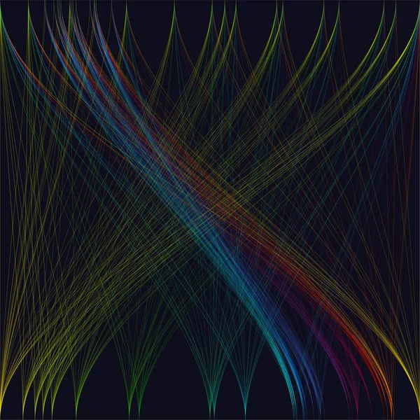 Fondo oscuro colorido con ondas abstractas, líneas. Color brillante caótico, aleatorio, curvas desordenadas, remolino. Diseño de movimiento. Decoración vectorial colorida . — Archivo Imágenes Vectoriales