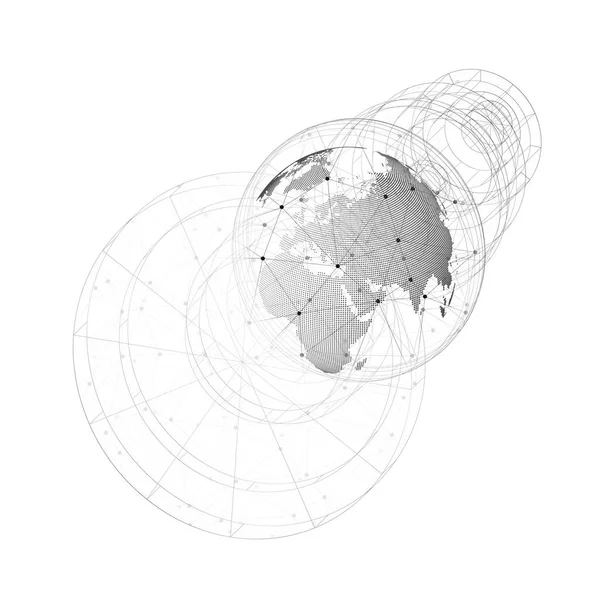 Globe mondial pointillé avec construction abstraite, lignes et points de connexion, molécules sur fond blanc. Structure des molécules. Médecine, science, concept technologique. Illustration vectorielle de conception polygonale — Image vectorielle