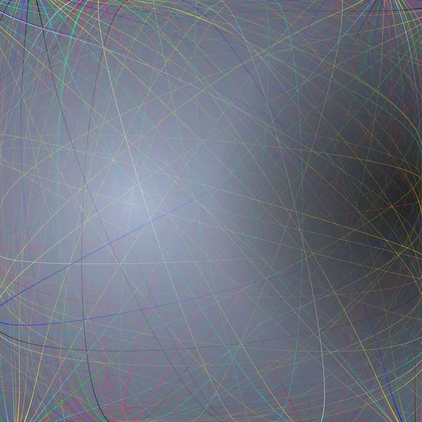 Dunkler Hintergrund mit farbenfrohen abstrakten Linien. helle Farbe chaotische, zufällige, chaotische Kurven. Bunte Vektordekoration — Stockvektor
