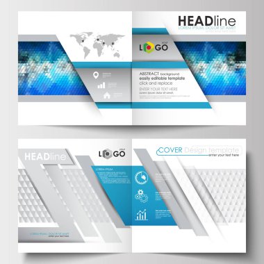 İş şablonları square için tasarım broşür, dergi, broşür, kitapçık. Broşür kapak, düz düzen, kolay düzenlenebilir boş. Soyut üçgenler, üçgen mavi ve gri arka plan, poligonal vektör.