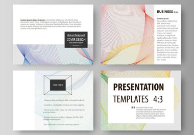 İş şablonları sunma kaymak için kümesi. Düz stil, vektör çizim kolay düzenlenebilir düzenler. Güzel arka plan oluşturan dalgalar ile renkli tasarım.