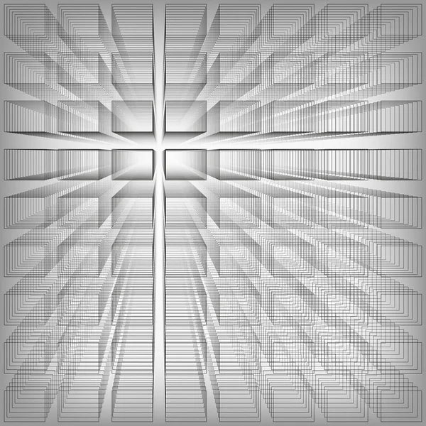 Fondo infinito abstracto de color gris, estructura 3d con rectángulos que forman ilusión de profundidad y perspectiva, ilustración vectorial . — Vector de stock