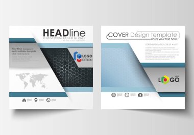 Broşür, dergi, el ilanı, rapor tasarım şablonları square için. Broşür kapak, kolay düzenlenebilir vektör düzeni. Kimya desen, altıgen molekül yapısı. Tıp, bilim ve teknoloji kavramı.