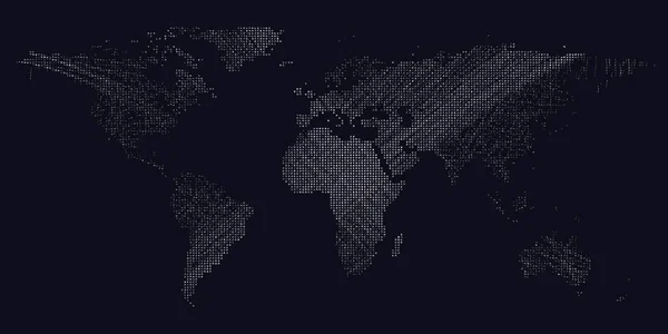 Темний фон з білим кольором пунктирна карта світу, лінії, криві. Абстрактний дизайн Векторне оздоблення . — стоковий вектор