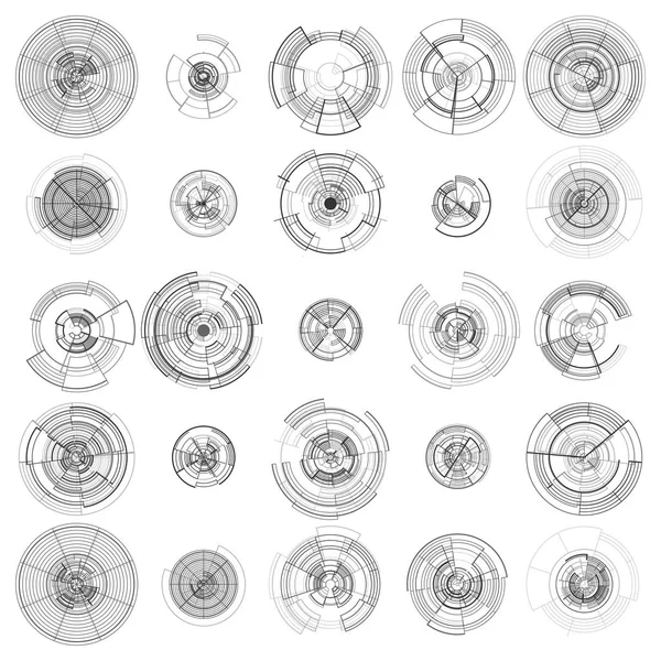 Conjunto de elementos hud abstractos aislados sobre fondo blanco. Diseño de movimiento de alta tecnología, interfaces redondas, sistemas de conexión. Concepto de ciencia y tecnología. Vector futurista . — Archivo Imágenes Vectoriales