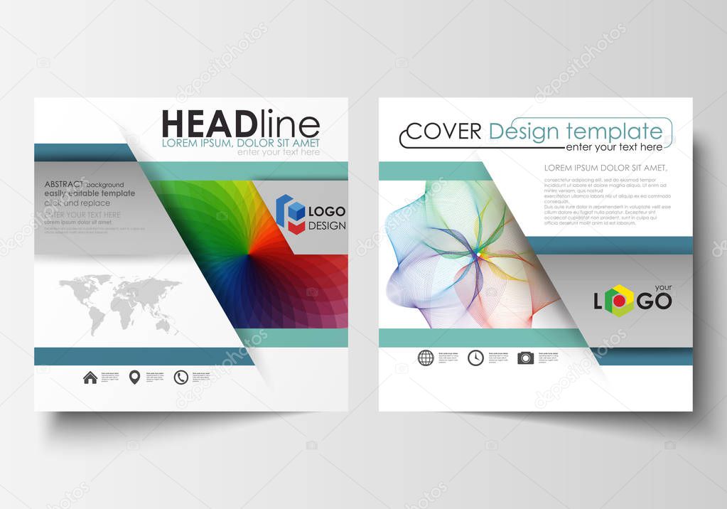 Business templates for square brochure, magazine, flyer, annual report. Leaflet cover, flat layout, easy editable vector. Colorful design background with abstract shapes and waves, overlap effect.