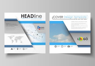 İş şablonları square için tasarım broşür, el ilanı, faaliyet raporu. Kapak broşür, düzen vektör. Çizgiler, semboller, grafikler, diyagramlar ve diğer öğeleri ile mavi renk soyut Infographic arka plan.
