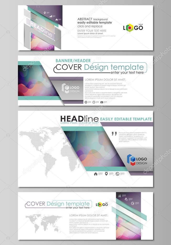 Social media and email headers set, modern banners. Business templates. Flat style vector layout in popular sizes. Bright color pattern, colorful design, shapes forming abstract beautiful background.
