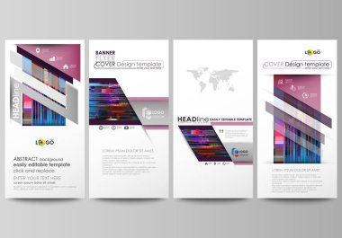 El ilanları seti, modern afiş. İş şablonları. Kapak tasarım şablonu, soyut vektör düzenler. Glitched arka plan renkli piksel mozaiği yaptı. Dijital çürüme, sinyal hata. Trendy aksaklık zemin.