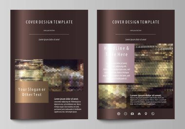 Broşür, dergi, el ilanı, faaliyet raporu için iş şablonları. Kapak tasarım şablonu, vektör düzen A4 boyutunda. Arka. Geometrik desenleri. Üçgen ve altıgen tarzı.