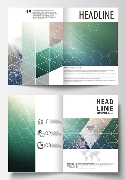 Business templates for bi fold brochure, magazine, flyer, booklet. Cover design template, vector layout, A4 size. Chemistry pattern, hexagonal molecule structure. Medicine, science, technology concept — Stock Vector