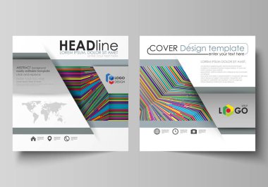 İş şablonları için kare tasarım broşür, el ilanı. Kapak broşür, düz vektör düzenini soyut. Parlak renkli çizgiler, şekillendirme güzel minimalist arka plan renkli stil ile geometrik şekiller.