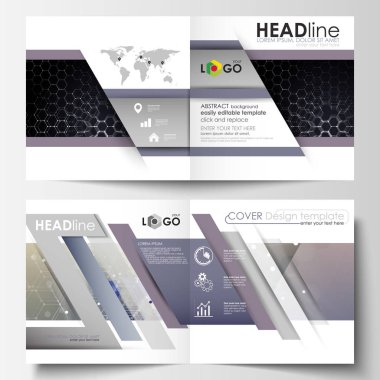 Kare tasarım bi kat broşür, dergi, el ilanı için şablonlar. Broşür kapak, kolay düzenlenebilir vektör düzeni. Kimya desen, altıgen molekül yapısı. Tıp, bilim ve teknoloji kavramı.