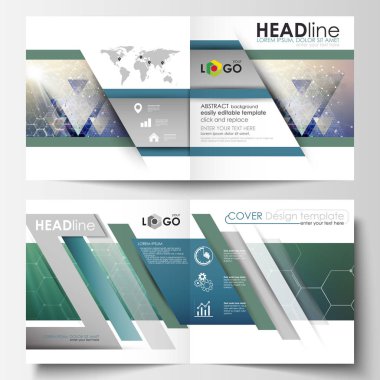 İş şablonları için kare tasarım BI broşür, dergi, broşür, kitapçık katlama. Kapak broşür, düzen vektör. Kimya desen, altıgen molekül yapısı. Tıp, bilim, teknoloji kavramı.