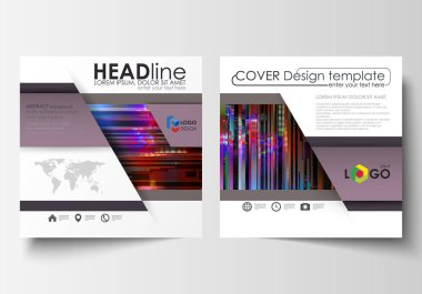 İş şablonları square için tasarım broşür, dergi, broşür, kitapçık. Kapak broşür, vektör düzenini soyut. Glitched arka plan renkli piksel mozaiği yaptı. Dijital çürüme. Trendy aksaklık zemin