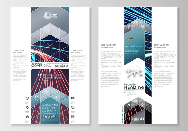 Modelli di business grafici del blog. Pagina modello di sito web, facilmente modificabile, layout piatto. Sfondo linee astratte con colori incandescenti flussi al neon, vettore di progettazione del movimento . — Vettoriale Stock