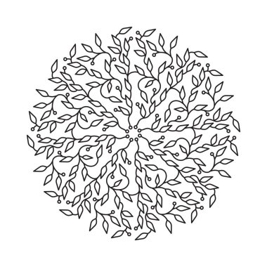 Soyut siyah renk logo tasarımı, beyaz arka plan üzerinde izole şablonu. Daire amblemi yaprakları ile yaptı. Spa konsept monogram lineer tarzda. Vektör dekorasyon moda, kozmetik, güzellik endüstrisi için