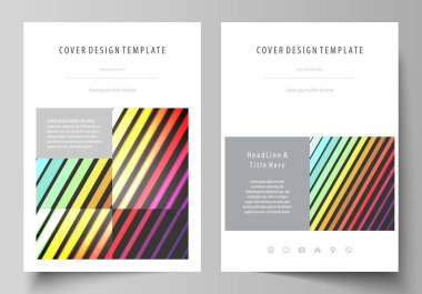 İş şablonları için broşür, el ilanı. Kapak şablonu, vektör düzen A4 boyutunda. Parlak renkli dikdörtgenler, güzel arka plan oluşturan geometrik dikdörtgen şekiller ile renkli tasarım.
