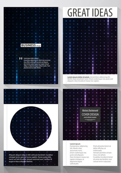 Business templates for brochure, magazine, flyer, booklet. Cover template, layout in A4 format. Abstract colorful neon dots, dotted background. Glowing particles, led light pattern, vector design. — Stock Vector