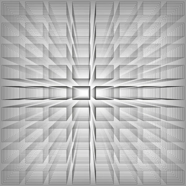Fondo infinito abstracto de color gris, estructura 3d con rectángulos que forman ilusión de profundidad y perspectiva, ilustración vectorial . — Vector de stock
