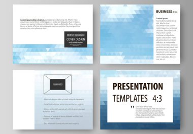 Sunu Slayt şablonları. Düz tasarım kolay düzenlenebilir soyut vektör düzenler. Renkli arka plan, üçgen doku, seyahat, iş, doğal peyzaj, poligonal stil.