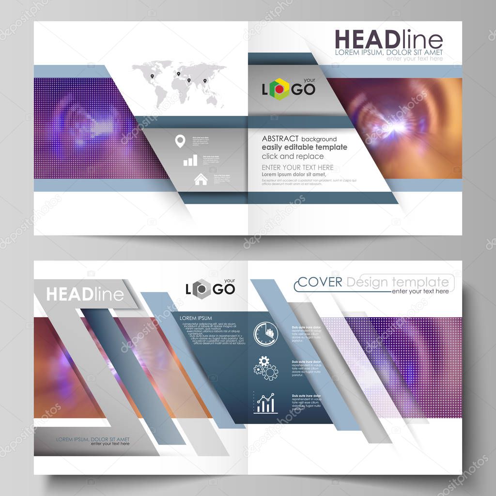 Business templates for square bi fold brochure, magazine, flyer, booklet or annual report. Leaflet cover, abstract vector layout. Bright color colorful design, beautiful futuristic background.