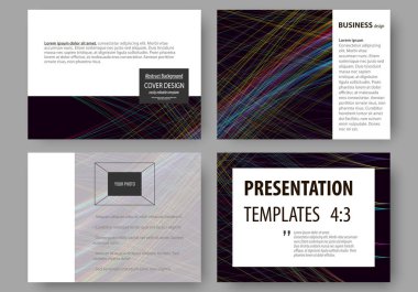 İş şablonları sunma kaymak için kümesi. Kolay düzenlenebilir düzenler, vektör çizim. Soyut dalgalar, çizgiler ve eğriler. Koyu renk arka plan. Hareket tasarımı.