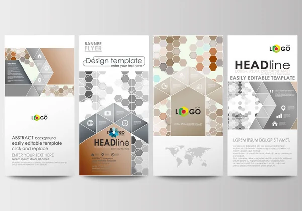 Flyers set, modern banners. Business templates. Cover design template, easy editable, flat layouts. Abstract gray color background, hexagonal vector texture. — Stock Vector