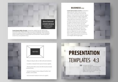 İş şablonları sunma kaymak için kümesi. Düz tasarım kolay düzenlenebilir soyut vektör düzenler. Desen kareler, geometrik tarzı gri arka plan yaptı. Basit doku.