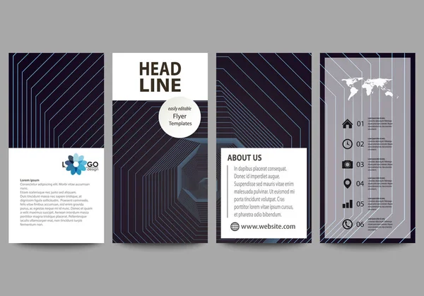 Flyers set, banners modernos. Modelos de negócios. Modelo de capa, layouts de vetor. Fundo poligonal abstrato com hexágonos, ilusão de profundidade. Projeto geométrico da cor preta, geometria hexagonal . —  Vetores de Stock