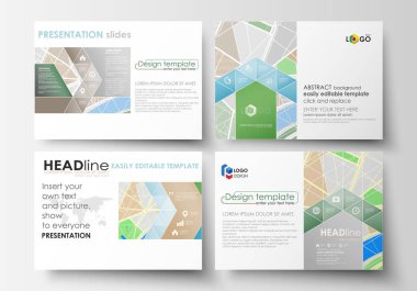 İş şablonları sunma kaymak için kümesi. Kolay düzenlenebilir düzenler. Sokakları ile şehir haritası. Düz tasarım şablonu, turizm işletme, soyut vektör çizim.