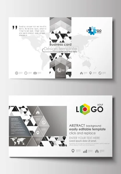 Business card templates. Cover template, easy editable blank, flat layout. Abstract triangle design background, modern gray color polygonal vector.