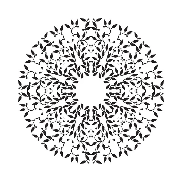 Conception abstraite de cadre de couleur noire, modèle isolé sur fond blanc. Cercle fait emblème avec des feuilles. Concept spa monogramme, badge naturel. Décoration vectorielle pour la mode, cosmétique, industrie de la beauté — Image vectorielle