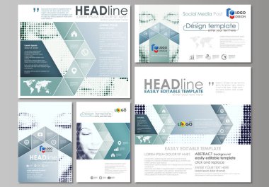 Sosyal medya kümesi nakleder. Tasarım şablonları soyut, popüler formatları düzenlerinde vektör. Yarı ton noktalı arka plan, retro tarzı grungy desen, vintage doku. Beyaz üzerine siyah noktalar ile noktalı resim etkisi.